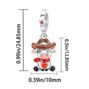 Cowboy Cow Pandora Charm | Western Bull Calf | Brown Hat Bandana | Country Farm Gift