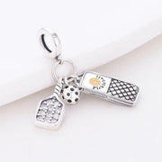 Pickleball Pandora Charm | Paddle Ball Court Triple Dangle | Silver Sport Jewelry | Player Gift
