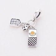 Pickleball Pandora Charm | Paddle Ball Court Triple Dangle | Silver Sport Jewelry | Player Gift