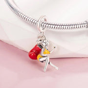 Boxing Girl Pandora Charm | Red Glove Fighter Dangle | Silver Sport Jewelry | Strong Woman Gift