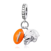 American Football Pandora Charm | Orange Ball Helmet Dangle | Silver Sport Jewelry | Team Spirit Gift
