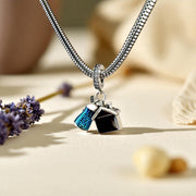 Windmill House Pandora Charm | Dutch Travel Souvenir | Blue Red Enamel Dangle | Silver Bead