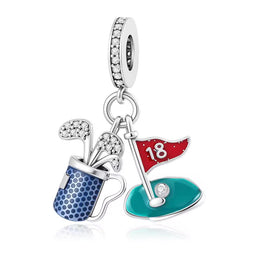 Golf Bag Pandora Charm | 18th Hole Flag Dangle | Sport Jewelry | Golfer Retirement Gift