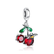 Red Cherry Pandora Charm | Crystal Fruit Bee Dangle | Silver Summer Nature Jewelry | Sweet Gift