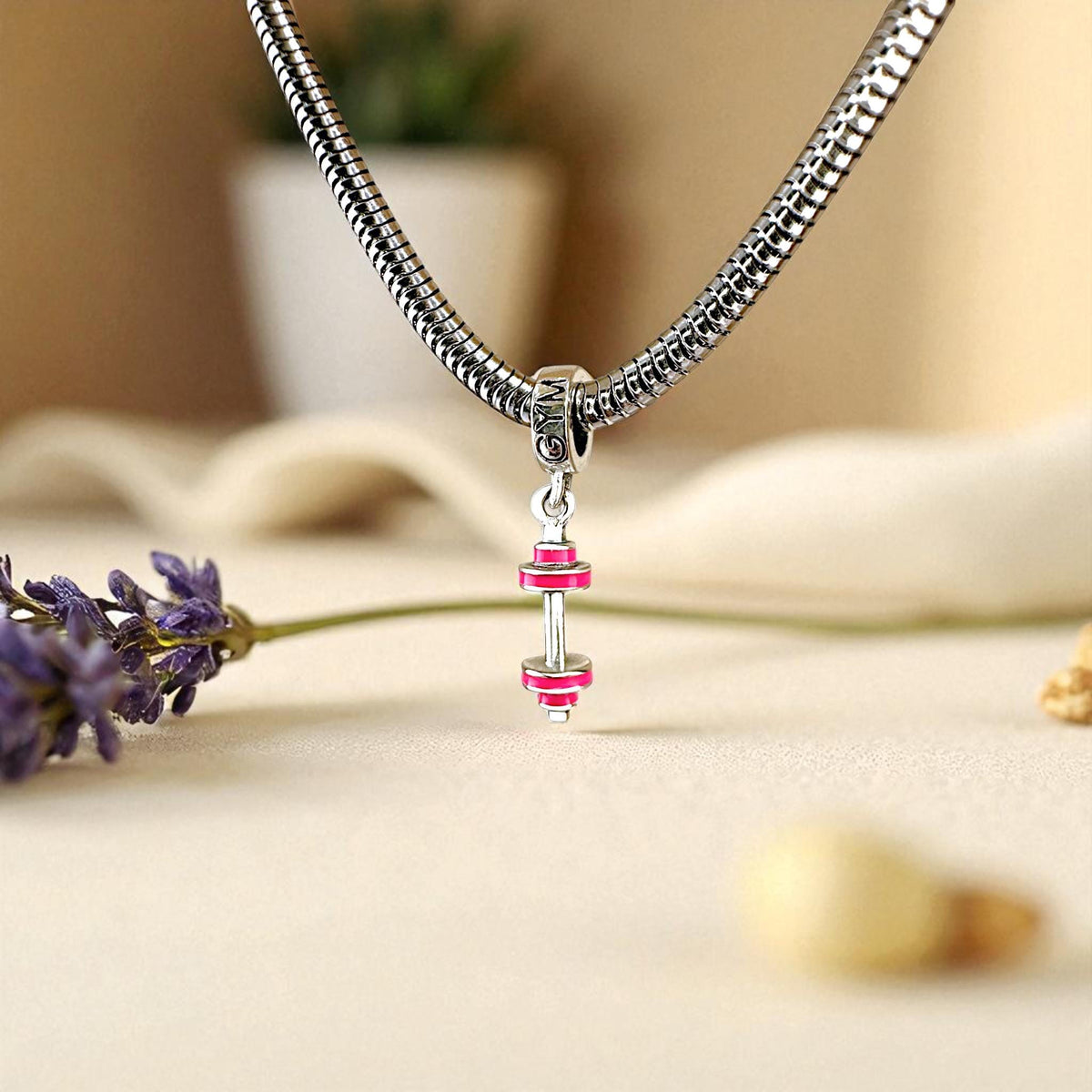 Pink Dumbbell sterling silver charm view 6