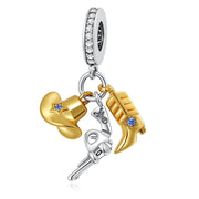 Cowboy Pandora Charm with Gold Accents: Hat, Boot & Gun - Silver Western Jewelry