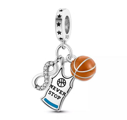 Basketball Pandora Charm | Never Stop Jersey Infinity Dangle | Silver Sport Jewelry | Athlete Coach Gift