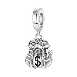 Money Bag Pandora Charm | Dollar Sign Coin Sack | Silver Wealth Dangle | Entrepreneur Finance Gift