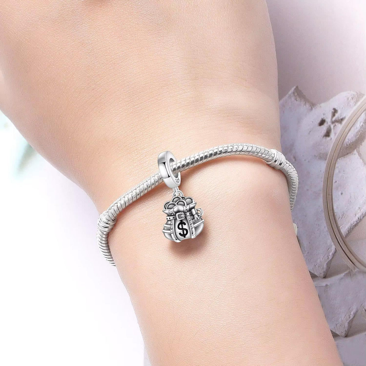 Money Bag sterling silver charm view 5