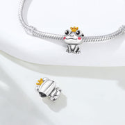 Frog Prince Pandora Charm | Gold Crown Toad Bead | Fairy Tale Magic | Silver Animal Gift