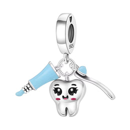 Dentist Pandora Charm | Toothbrush Toothpaste Dangle | Molar Bead | Dental Hygienist Gift | Graduation Jewelry