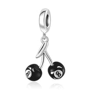 8-Ball Cherry Pandora Charm | Black Billiards Pool Dangle | Rockabilly Retro Style | Good Luck Gift