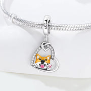 Shiba Inu Pandora Charm | Corgi Dog Heart Dangle | Akita Jewelry | Silver Pet Lover Gift