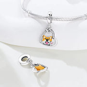 Shiba Inu Pandora Charm | Corgi Dog Heart Dangle | Akita Jewelry | Silver Pet Lover Gift