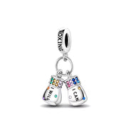 Boxing Gloves Pandora Charm | Motivation Jewelry | Rainbow Crystal Dangle | Fighter Survivor Gift |