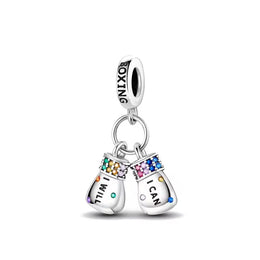 Boxing Gloves Pandora Charm | Motivation Jewelry | Rainbow Crystal Dangle | Fighter Survivor Gift |