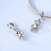Teddy Bear Pandora Charm | Sparkle Crystal Heart | Silver Pave Dangle | Love Gift