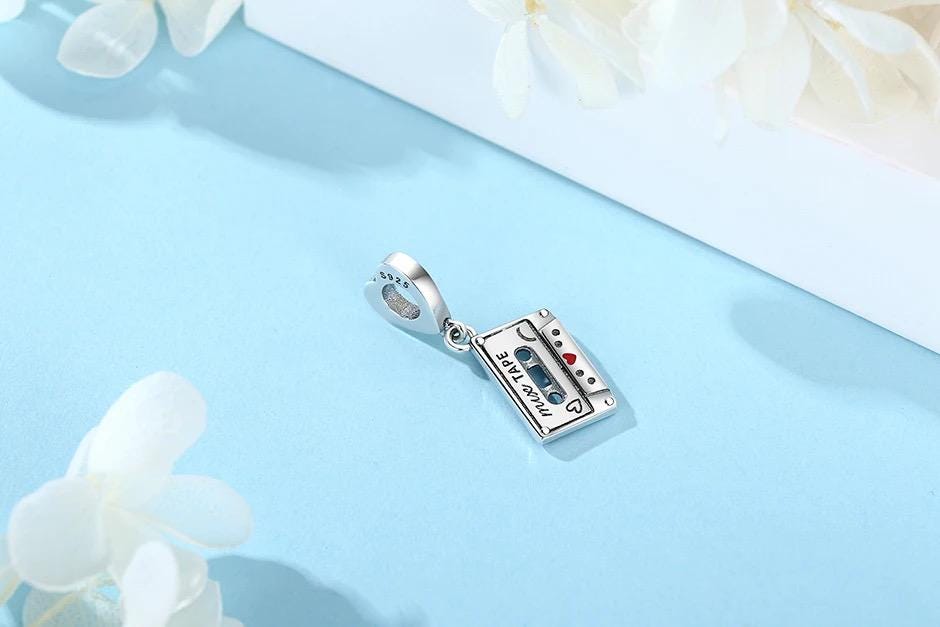 Retro Mix Tape Cassette charm detail view