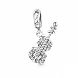 Violin Pandora Charm | Sparkle Guitar Cello Dangle | Silver Music Instrument | Musician Gift