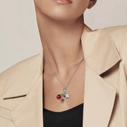 Cherry Heart Clover Pandora Charm | Red Crystal Fruit | Good Luck Silver Dangle | Summer Gift