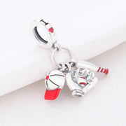 Baseball Pandora Charm | Bat Glove Cap Dangle | Red Enamel Sport Jewelry | Athlete Gift
