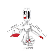 Baseball Pandora Charm | Bat Glove Cap Dangle | Red Enamel Sport Jewelry | Athlete Gift