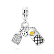 Pickleball Pandora Charm | Paddle Ball Court Triple Dangle | Silver Sport Jewelry | Player Gift