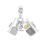 Pickleball Pandora Charm | Paddle Ball Court Triple Dangle | Silver Sport Jewelry | Player Gift