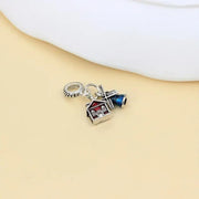 Windmill House Pandora Charm | Dutch Travel Souvenir | Blue Red Enamel Dangle | Silver Bead