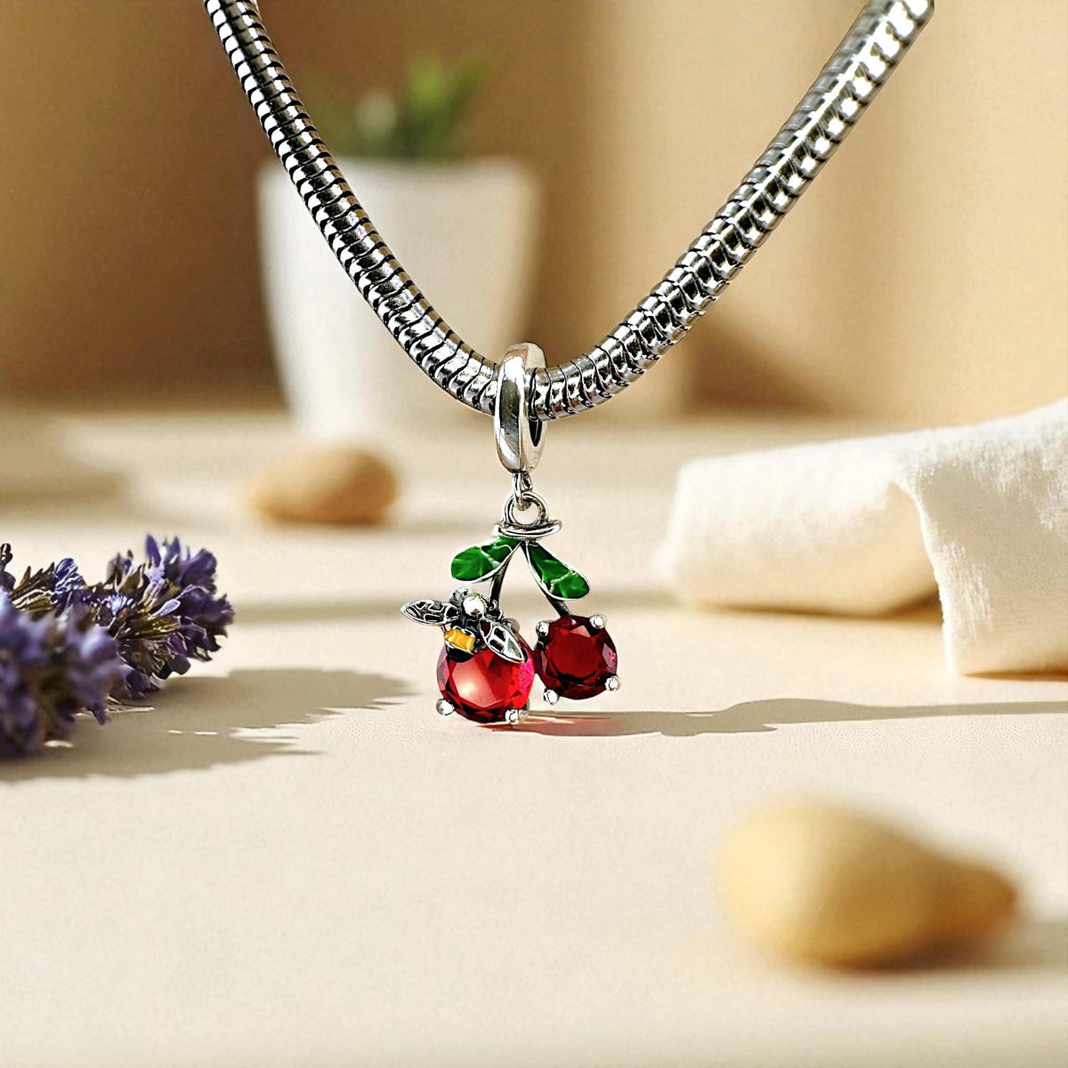 Red Cherry Bee charm detail view