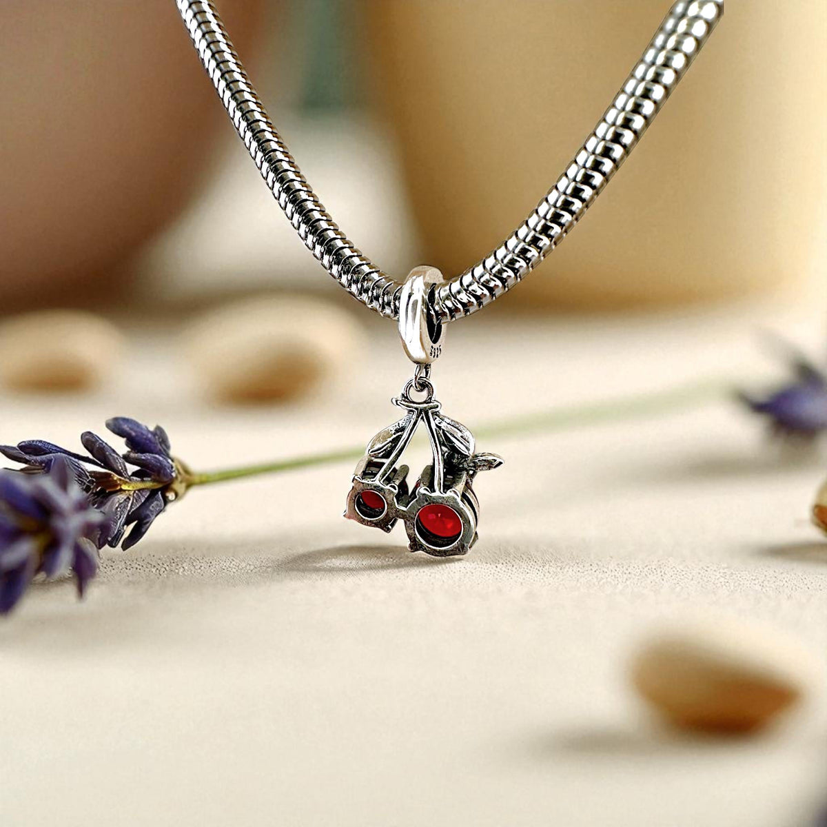 Red Cherry Bee sterling silver charm view 6