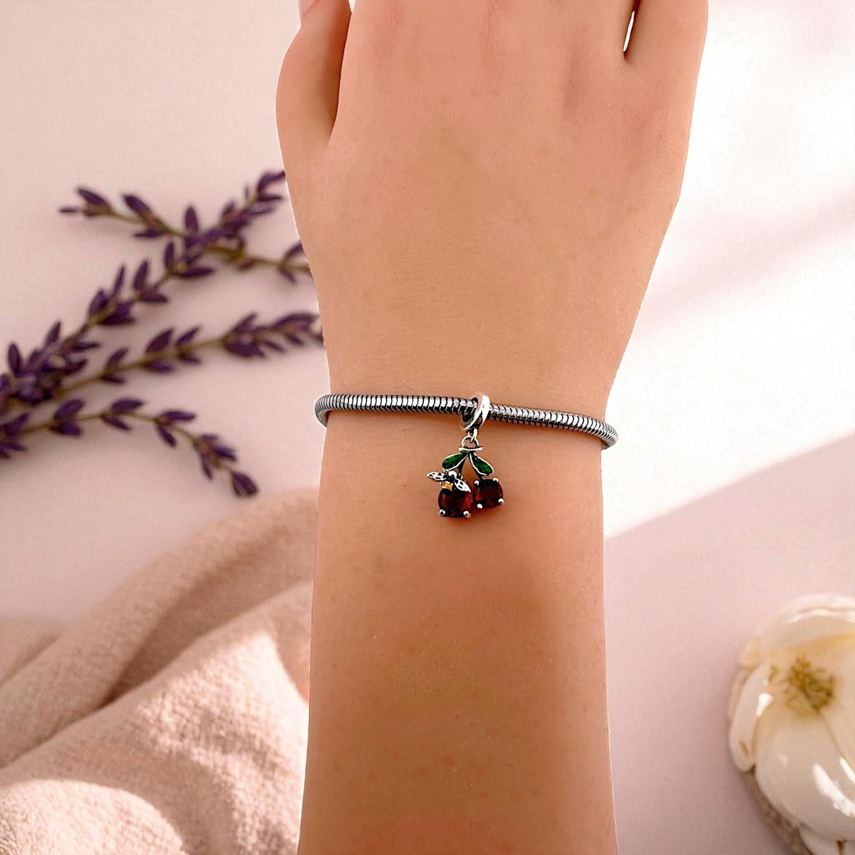 Red Cherry Bee sterling silver charm view 5