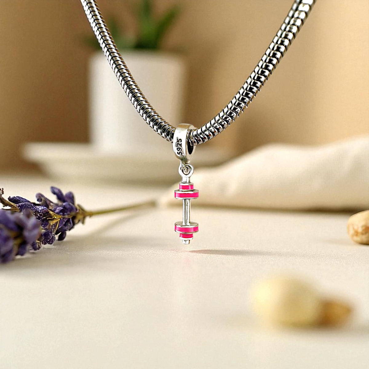 Pink Dumbbell charm detail view