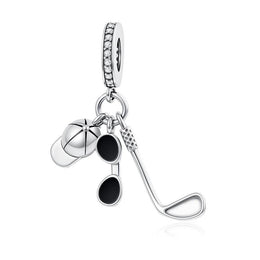 Golf Club Pandora Charm | Sunglasses Cap Dangle | Silver Sport Jewelry | Golfer Retirement Gift