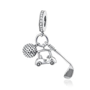 Golf Cart Club Ball Pandora Charm | Silver Sport Dangle | Golfer Retirement Gift