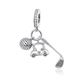 Golf Cart Club Ball Pandora Charm | Silver Sport Dangle | Golfer Retirement Gift