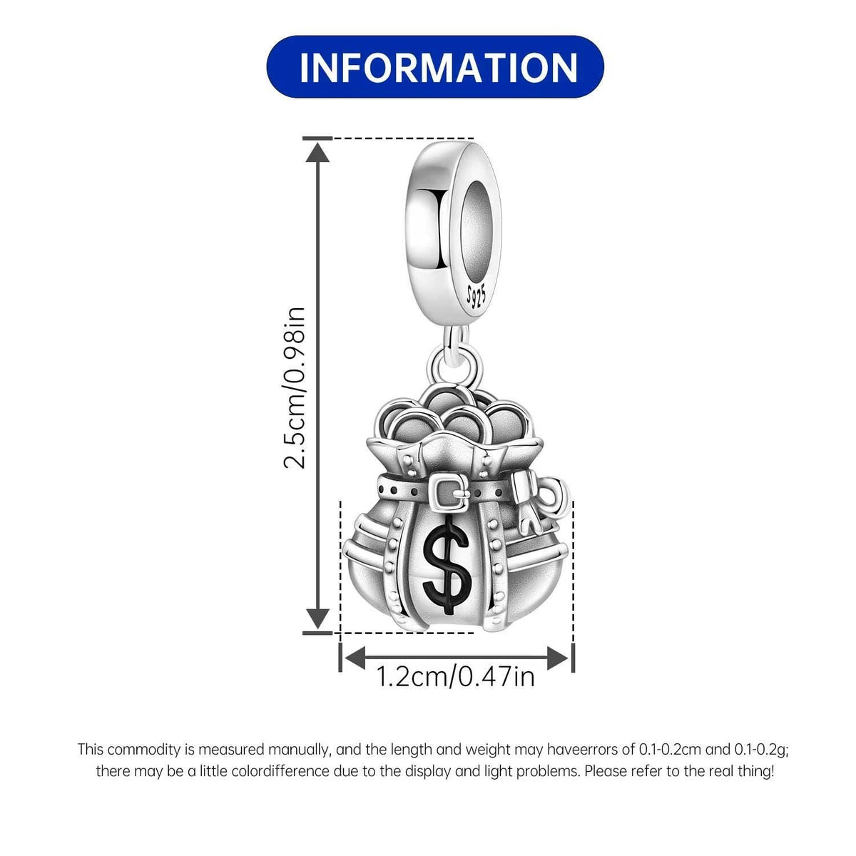 Money Bag sterling silver charm view 6