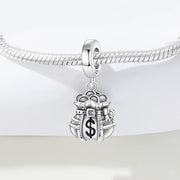 Money Bag Bead Fits Pandora Charm Bracelet, Silver Dollar Sack Wealth Prosperity Success Gift