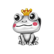 Frog Prince Pandora Charm | Gold Crown Toad Bead | Fairy Tale Magic | Silver Animal Gift