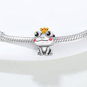 Frog Prince Pandora Charm | Gold Crown Toad Bead | Fairy Tale Magic | Silver Animal Gift