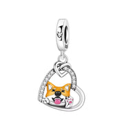 Shiba Inu Pandora Charm | Corgi Dog Heart Dangle | Akita Jewelry | Silver Pet Lover Gift