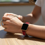 Handmade Red Jade Apple Watch Band: Bohemian Gemstone Strap for Stylish Wearable Tech Enthusiasts