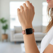Bohemian Rose Quartz Apple Watch Band: Handmade Gemstone Strap, Adjustable Natural Accessory
