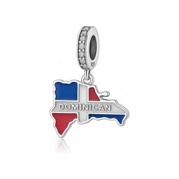 Dominican Republic Pandora Charm | Flag Map Enamel | Caribbean Travel Souvenir | Silver Dangle | Heritage Gift