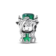 Irish Highland Cow Pandora Charm 925 Silver | St Patricks Day Gift | Shamrock Clover