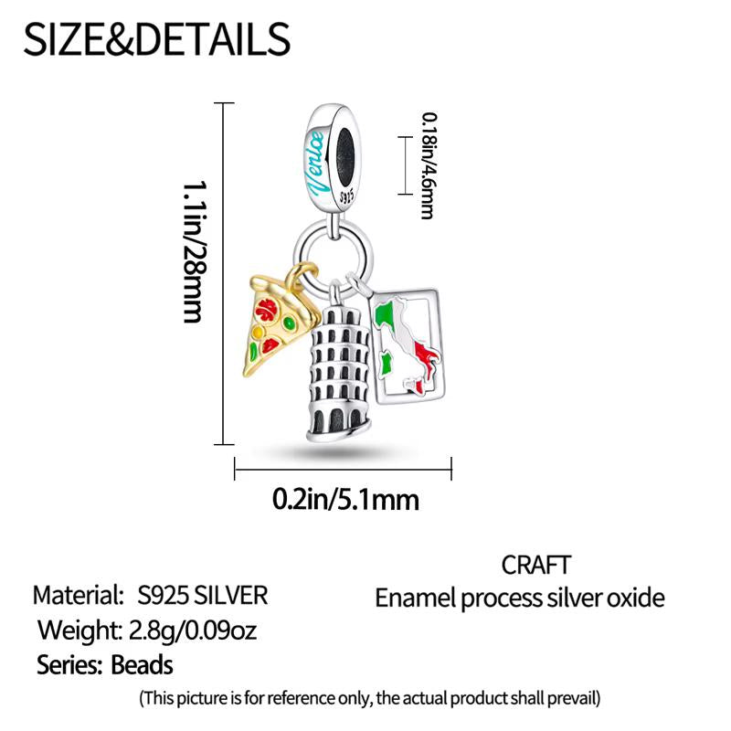 Italy Pizza Tower sterling silver charm view 5