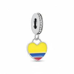Colombia Pandora Charm 925 Silver | Colombian Heart Flag Jewelry | South America Travel Gift