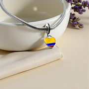 Colombia Bead Fits Pandora Charm Bracelet, Silver Flag Heart Dangle, South American Travel Jewelry