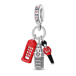 London Pandora Charm 925 Silver | Big Ben Phone Box Jewelry | UK Travel Gift