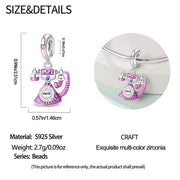 Grandma Pandora Charm 925 Silver | Pink Retro Rotary Phone Jewelry | Hello Dangle Gift